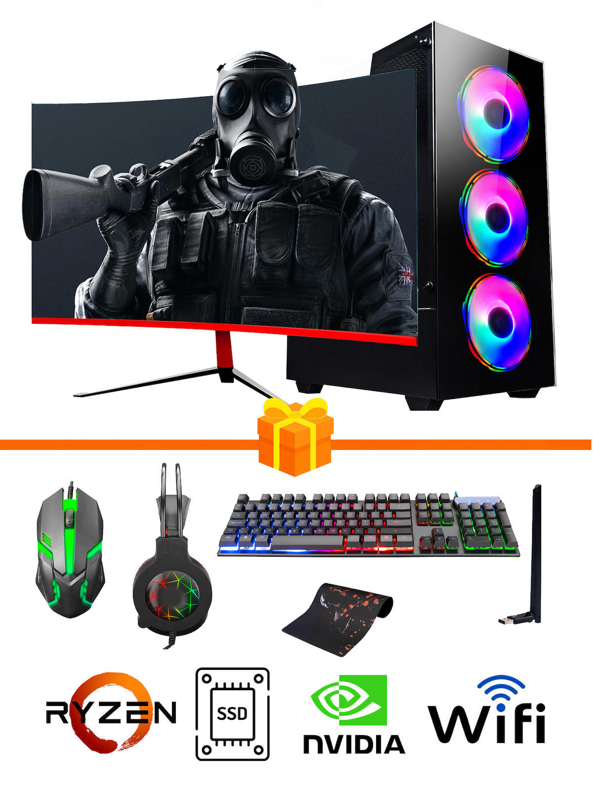 Ramtech Gaming RG505-0110 Harici GeForce GTX 1050 Ti Ekran Kartlı AMD Ryzen 5500 32 GB DDR4 512 GB SSD 23.6 inç FULL HD FreeDos Masaüstü Oyuncu Bilgisayarı