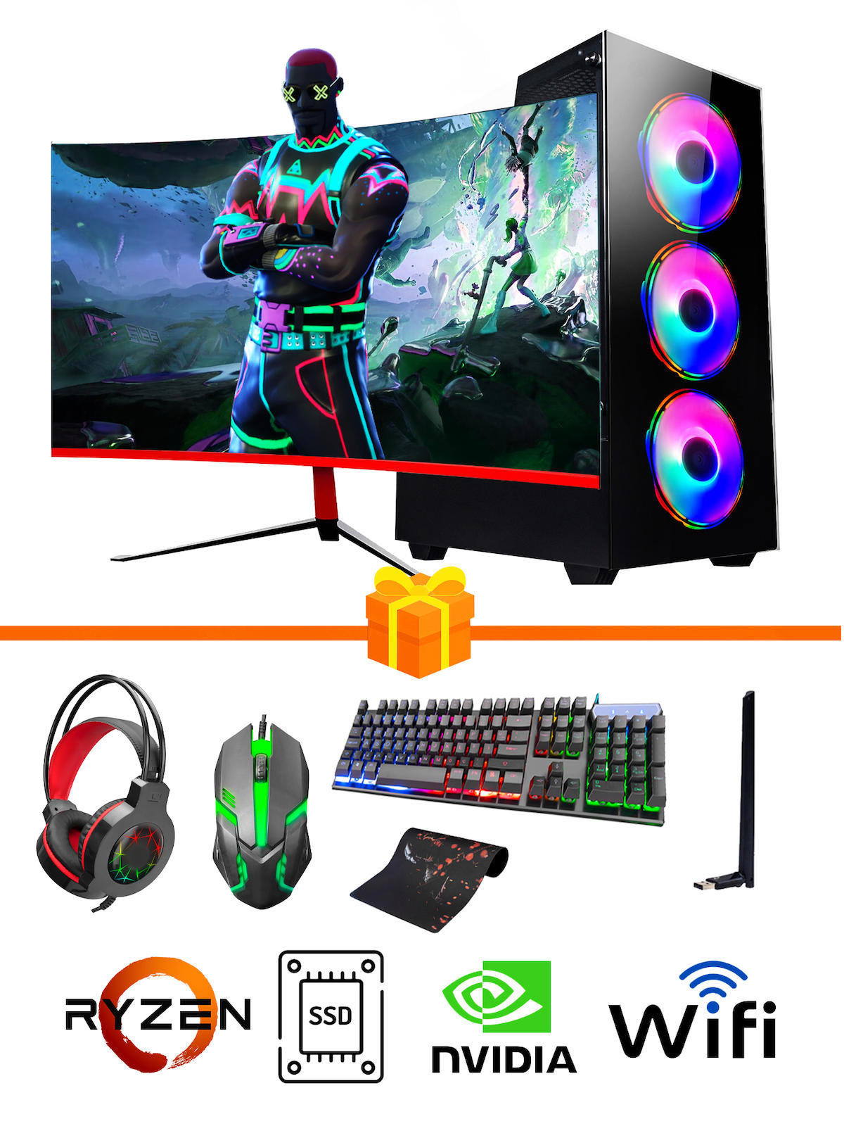 Ramtech Gaming RG505-0105 Harici GeForce GTX 1050 Ti Ekran Kartlı AMD Ryzen 5500 16 GB DDR4 512 GB SSD 23.6 inç FULL HD FreeDos Masaüstü Oyuncu Bilgisayarı