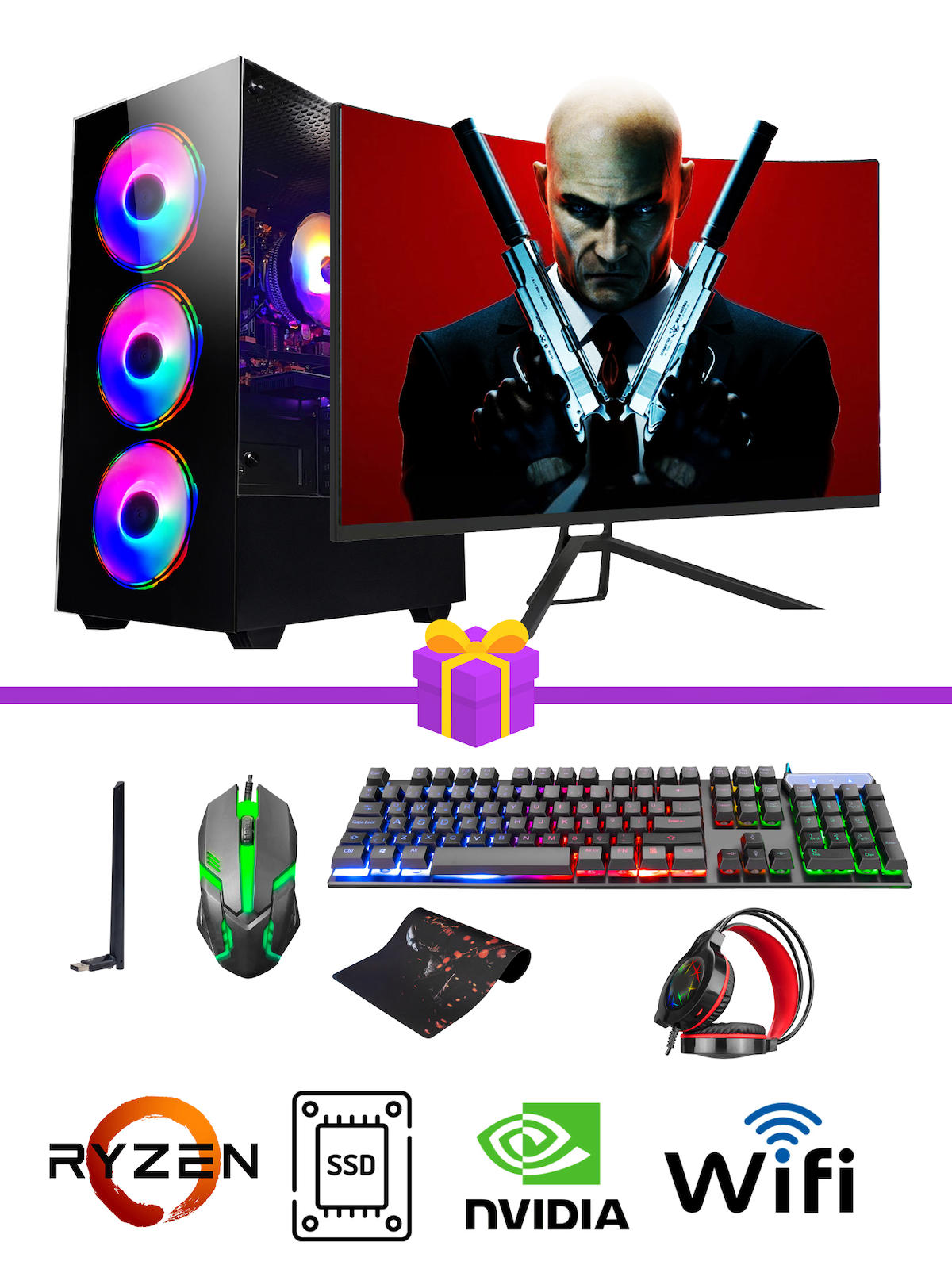 Ramtech Prime R01 Harici GeForce RTX 3050 Ekran Kartlı AMD Ryzen 5500 16 GB DDR4 256 GB SSD 23.8 inç FULL HD FreeDos Masaüstü Oyuncu Bilgisayarı