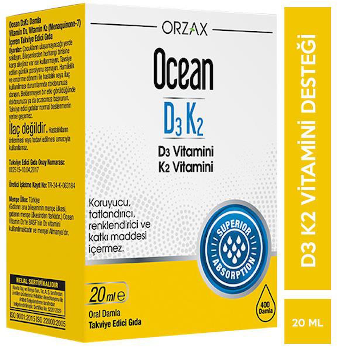 Ocean Orzax K2 Vitamini Aromasız Unisex 20 ml