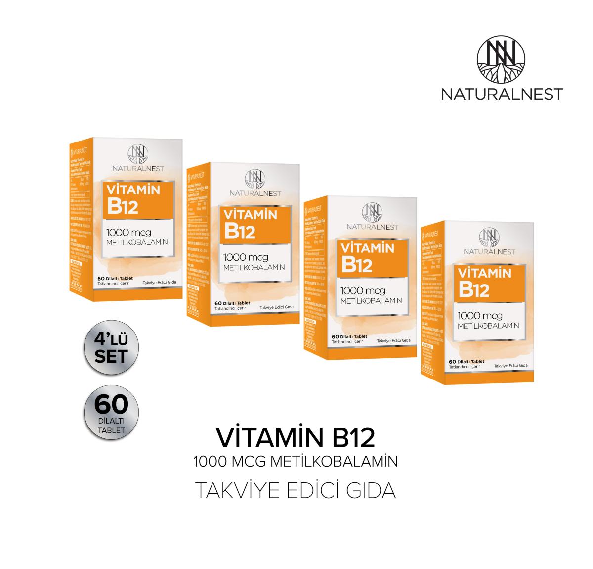 Naturalnest B12 Sade Unisex Vitamin 4x60 Kapsül
