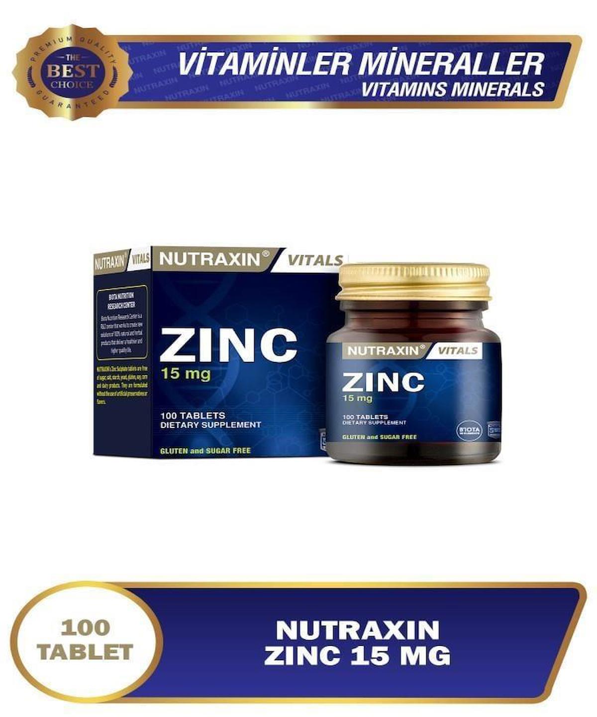 Nutraxin Çinko Aromasız Unisex Vitamin 100 Tablet