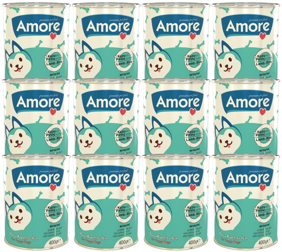 Amore Dog Wet Dog Food Kuzu Etli ve Pirinçli Yavru Yaş Köpek Maması 400 gr 12'li