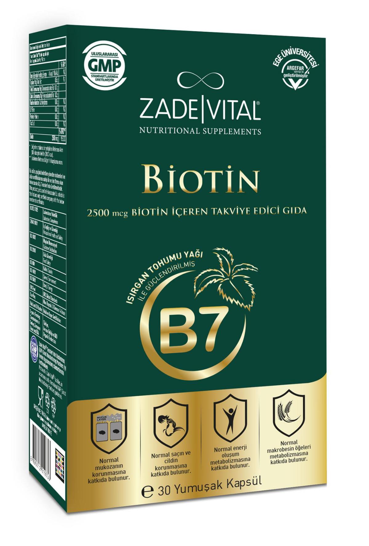 Zade Vital Biotin Aromalı Yetişkin Bitkisel Besin Desteği 30 Kapsül
