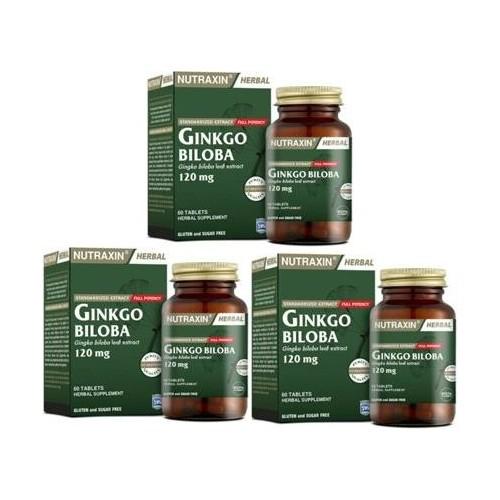 Nutraxin Ginkgo Sade Yetişkin Bitkisel Besin Desteği 3x120 Tablet