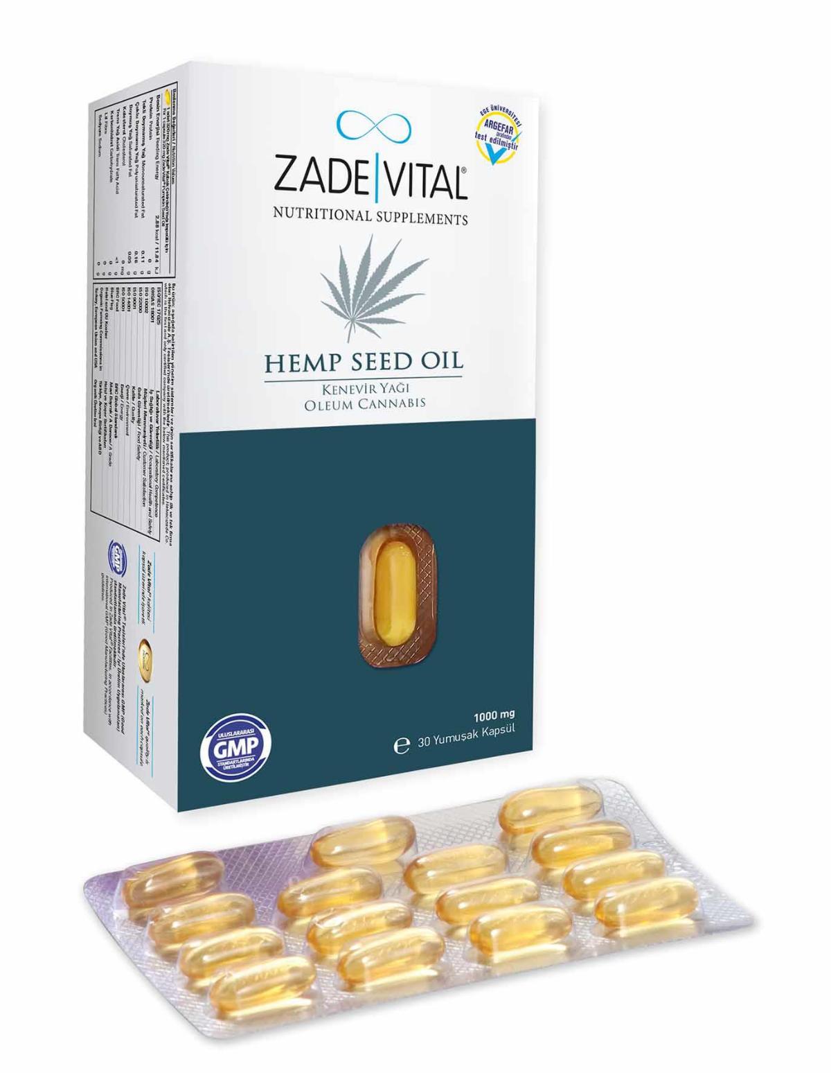 Zade Vital Hemp Seed Oil Aromalı Yetişkin Bitkisel Besin Desteği 30 Kapsül