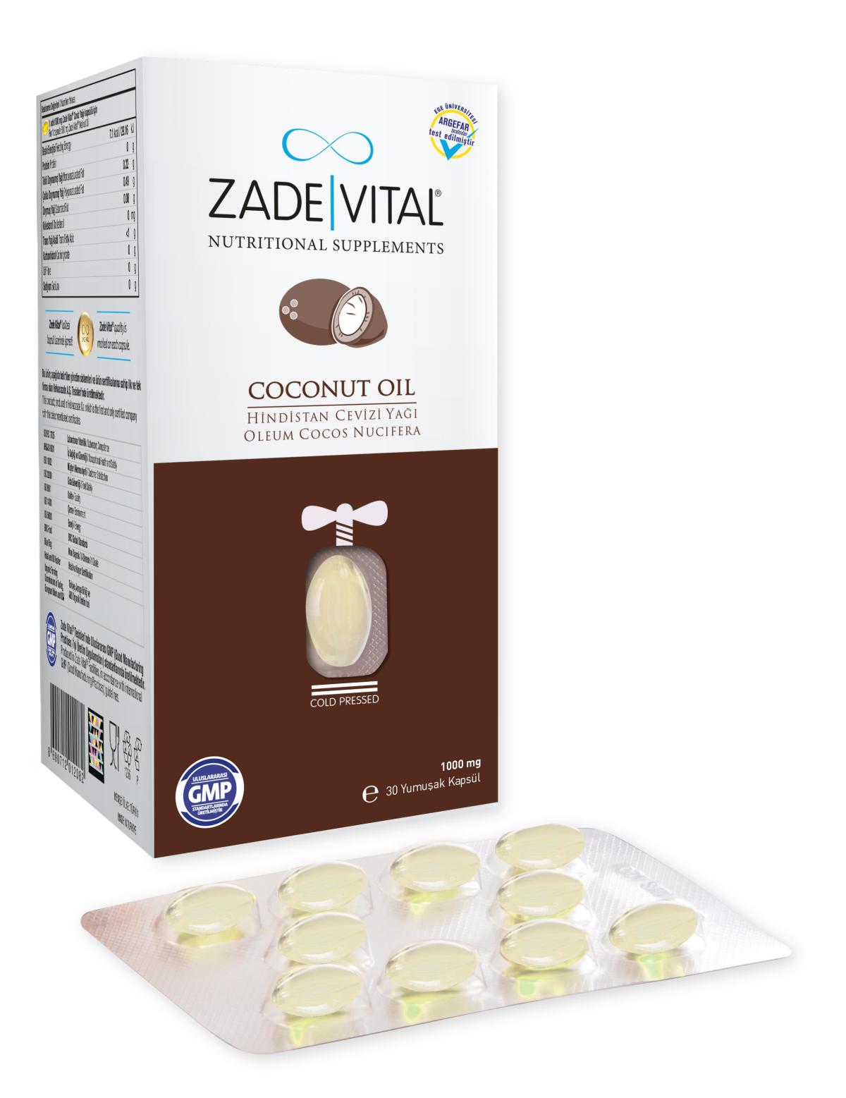Zade Vital Hindistan Cevizi Yağı Aromalı Yetişkin Bitkisel Besin Desteği 60 Kapsül