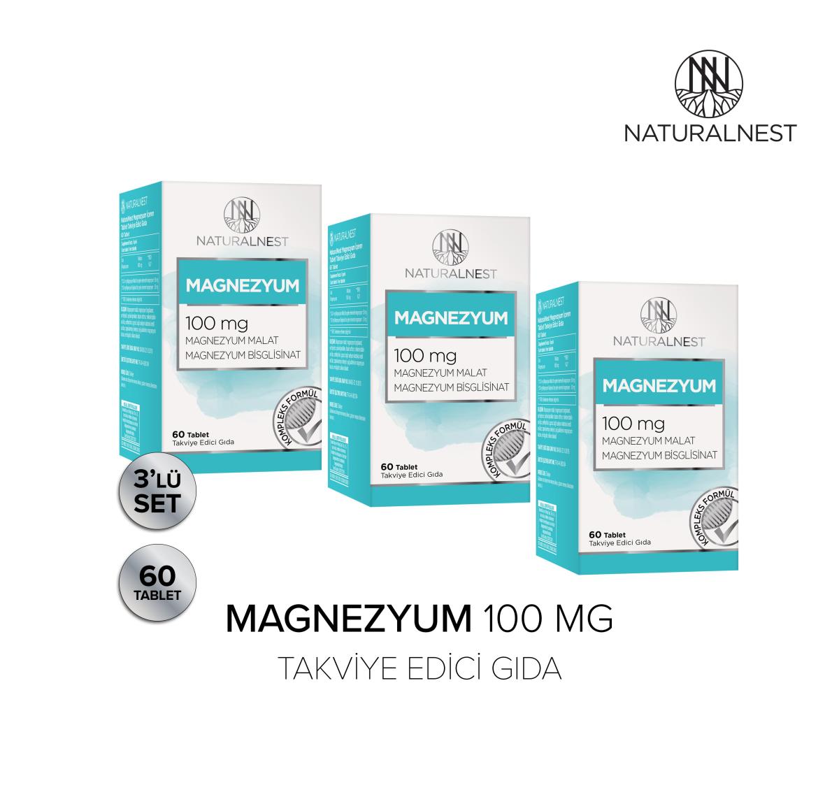 Naturalnest Magnezyum Sade Yetişkin Bitkisel Besin Desteği 3x60 Tablet