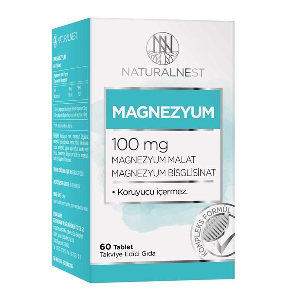 Naturalnest Magnezyum Sade Yetişkin Bitkisel Besin Desteği 60 Tablet