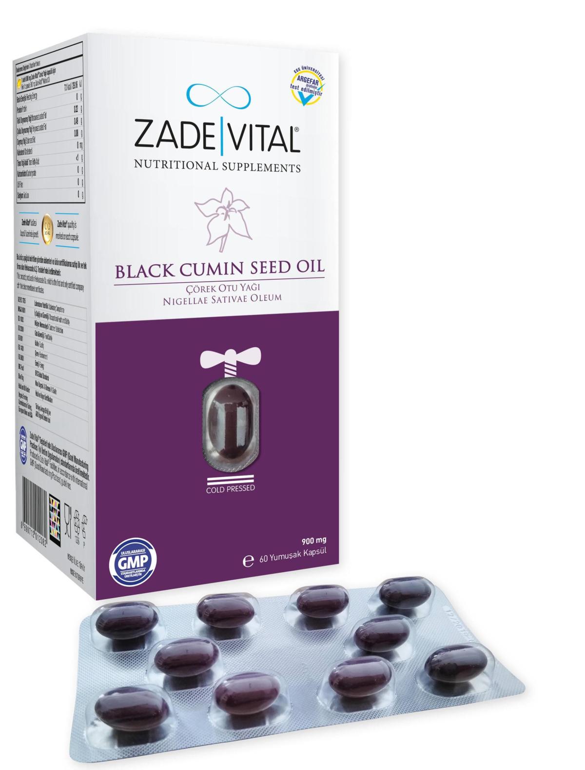 Zade Vital Black Cumin Seed Oil Aromalı Yetişkin Bitkisel Besin Desteği 60 Kapsül