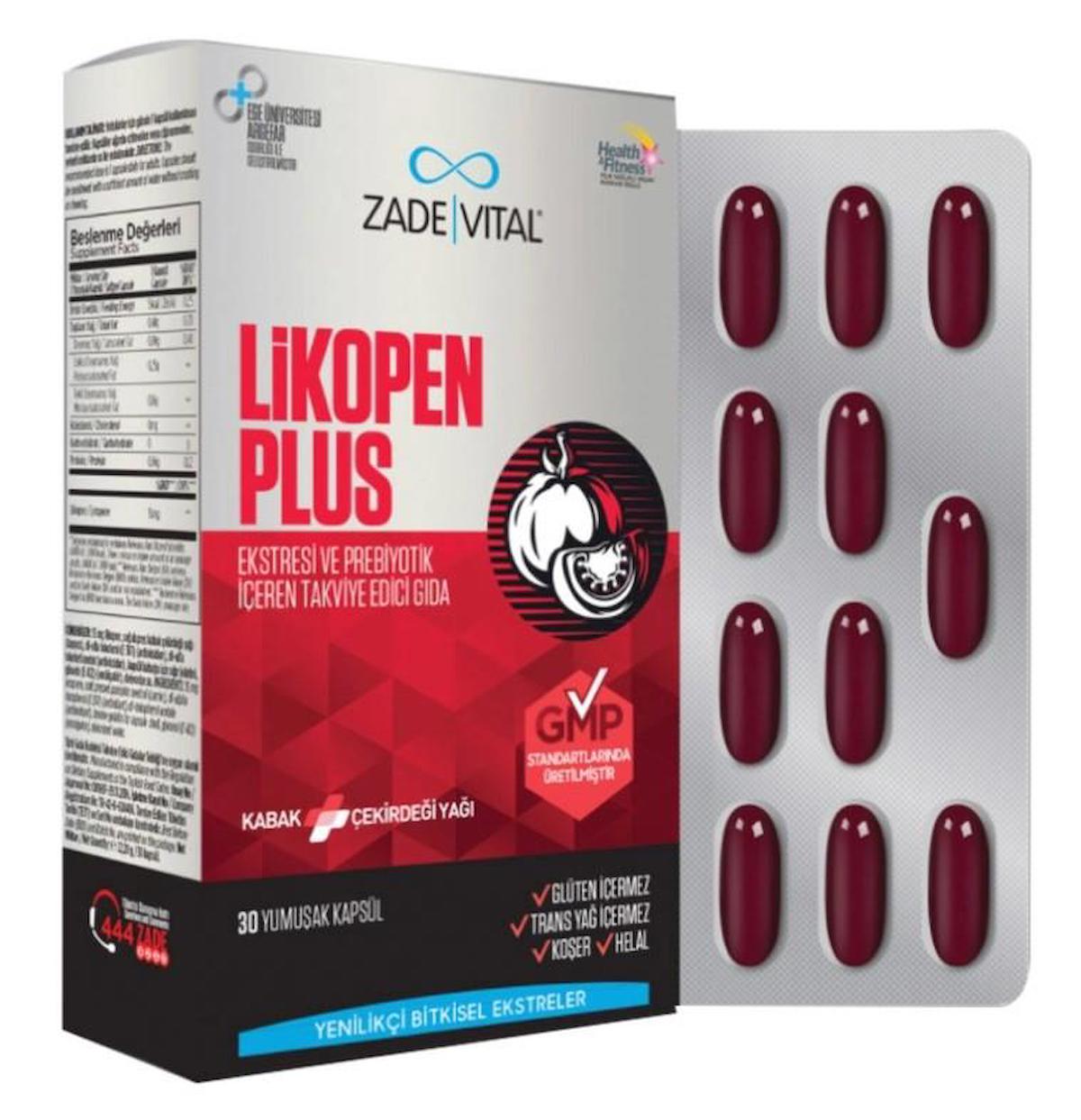 Zade Vital Likopen Plus Aromalı Yetişkin Bitkisel Besin Desteği 30 Kapsül