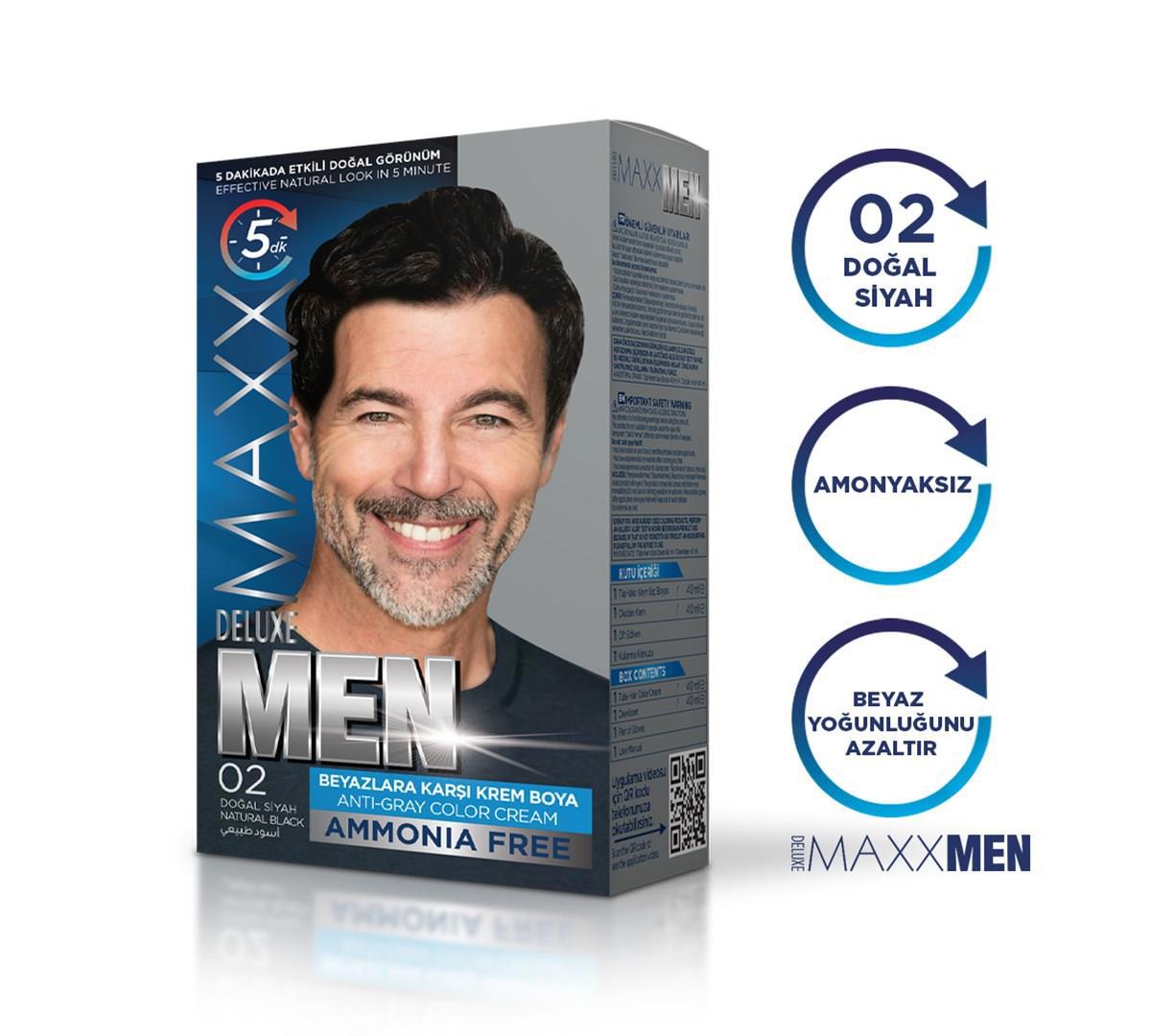 Maxx Deluxe 02 Doğal Siyah Amonyaksız Krem Erkek Saç Boyası