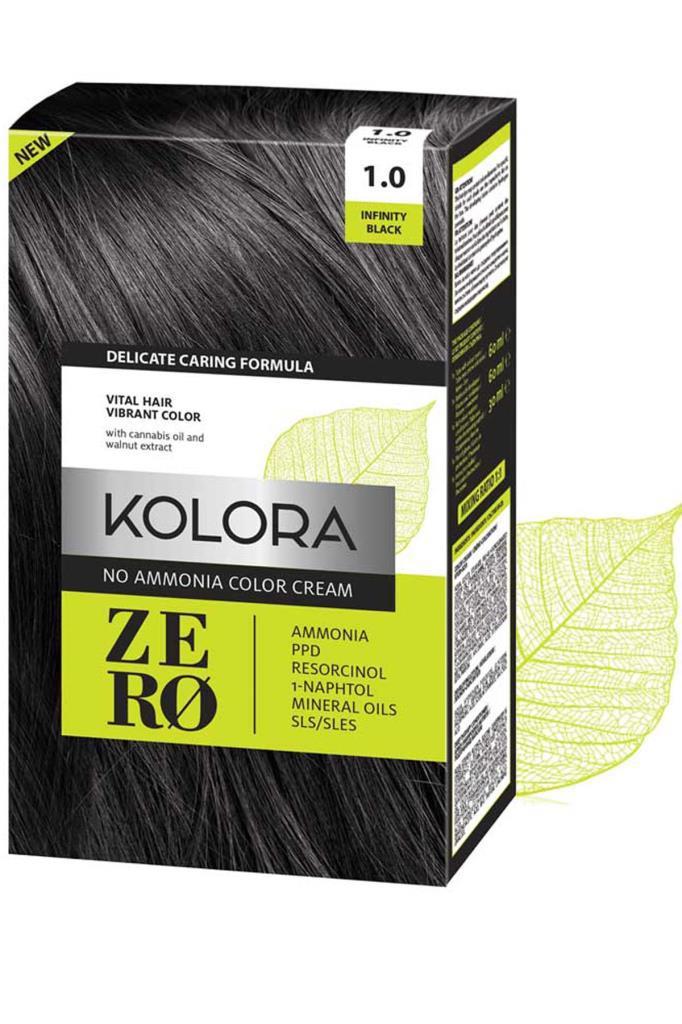 Kolora Zero 1.0 Derin Siyah Amonyaksız Krem Saç Boyası 150 ml