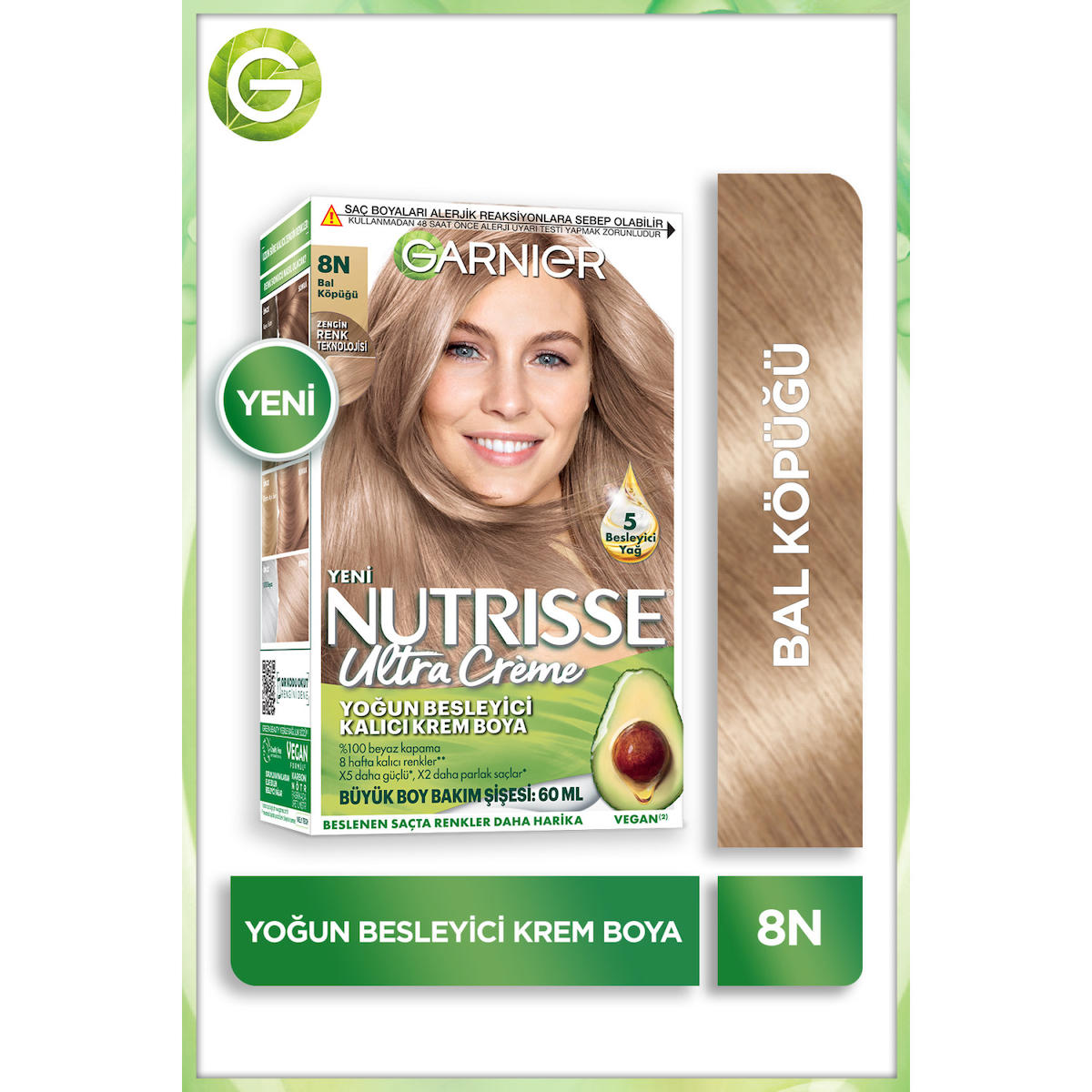 Garnier 8N Bal Köpüğü Vegan Krem Saç Boyası 60 ml