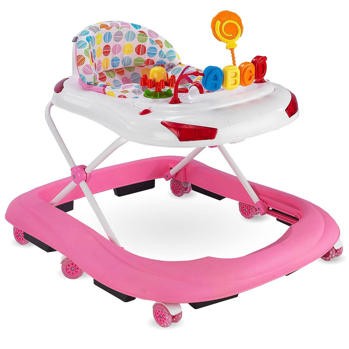 Baby Hope Tobby 218 Puantiyeli Harfli 6 Tekerlekli Oyuncaklı Müzikli Örümcek Yürüteç Pembe