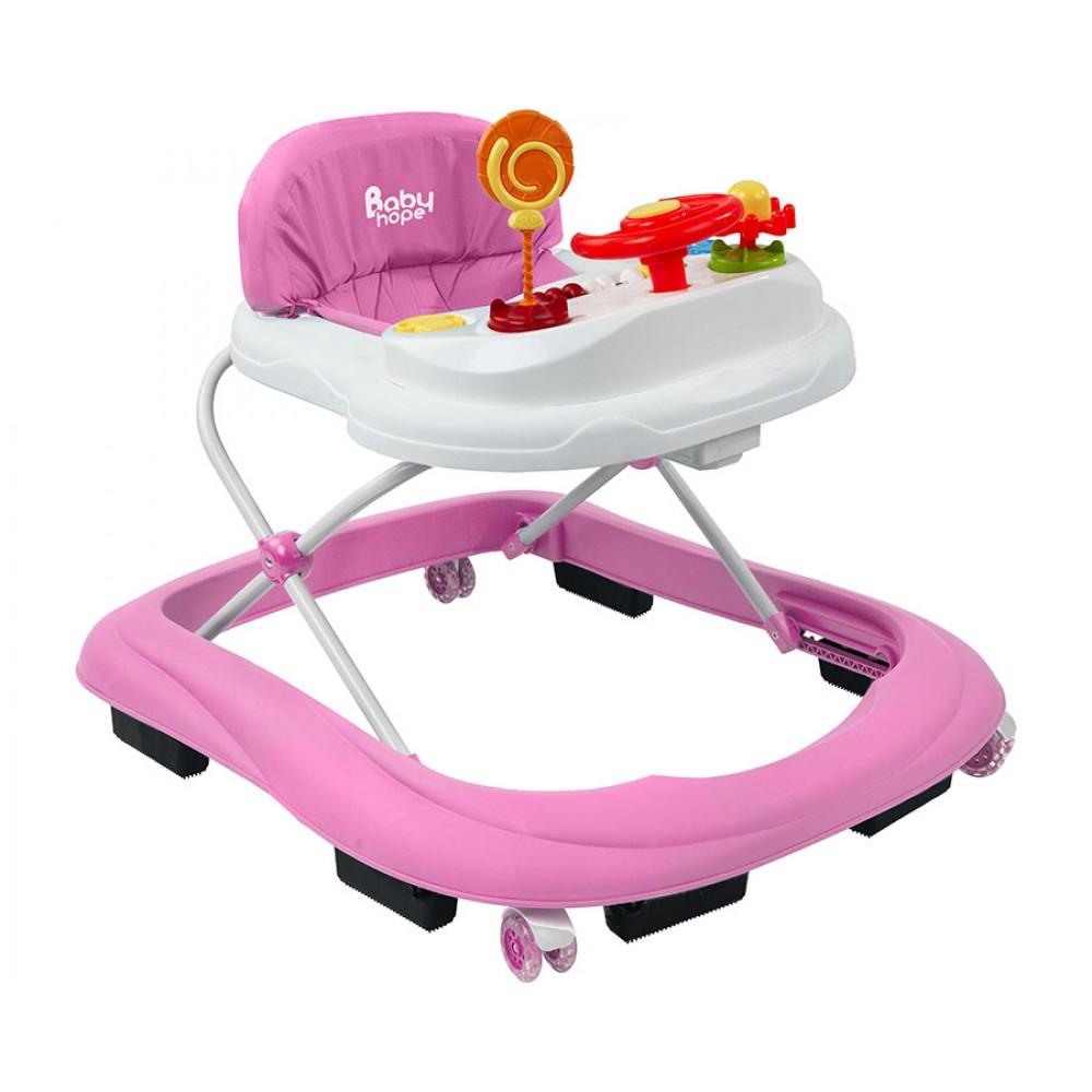 Baby Hope 217 Lüx 6 Tekerlekli Oyuncaklı Sallanan Müzikli Örümcek Yürüteç Pembe