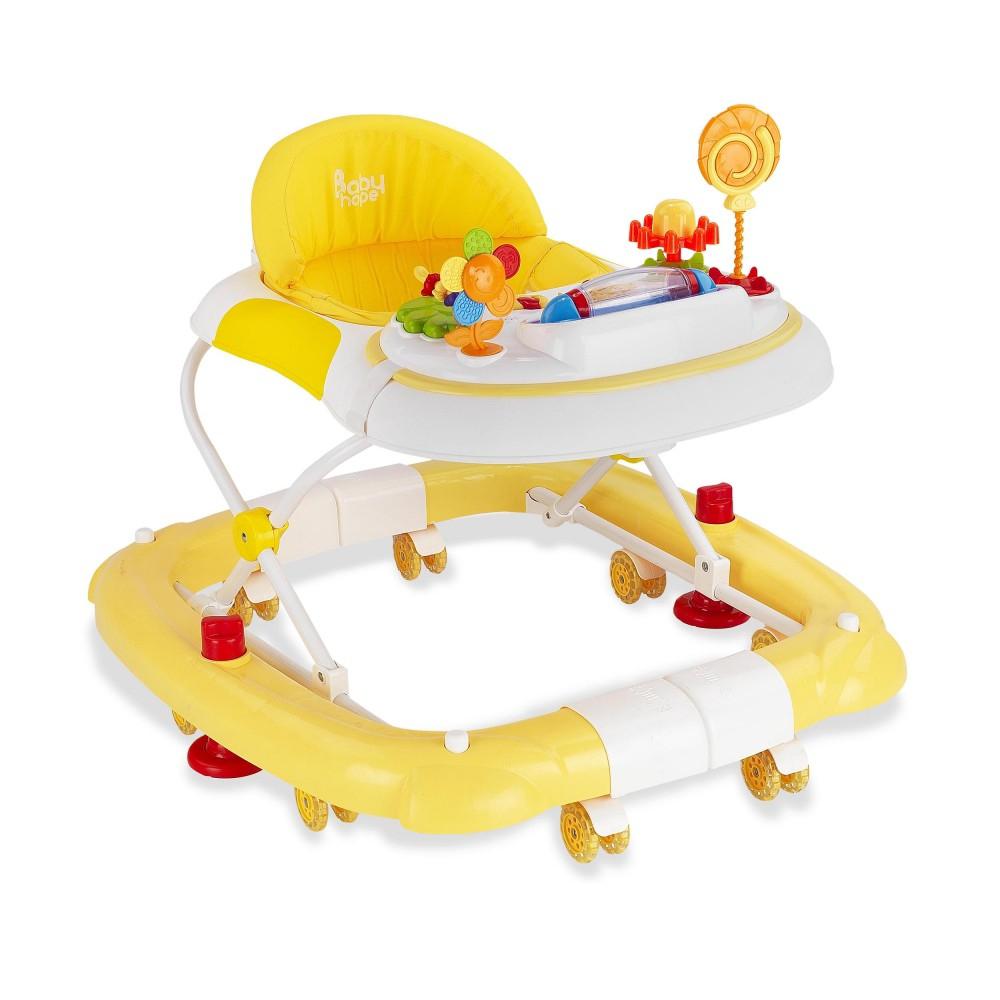 Baby Hope 212 Çiçekli 6 Tekerlekli Oyuncaklı Sallanan Müzikli Örümcek Yürüteç Sarı