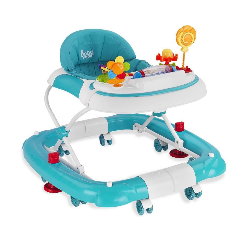 Baby Hope 212 Royal Çiçekli 6 Tekerlekli Oyuncaklı Sallanan Müzikli Örümcek Yürüteç Turkuaz
