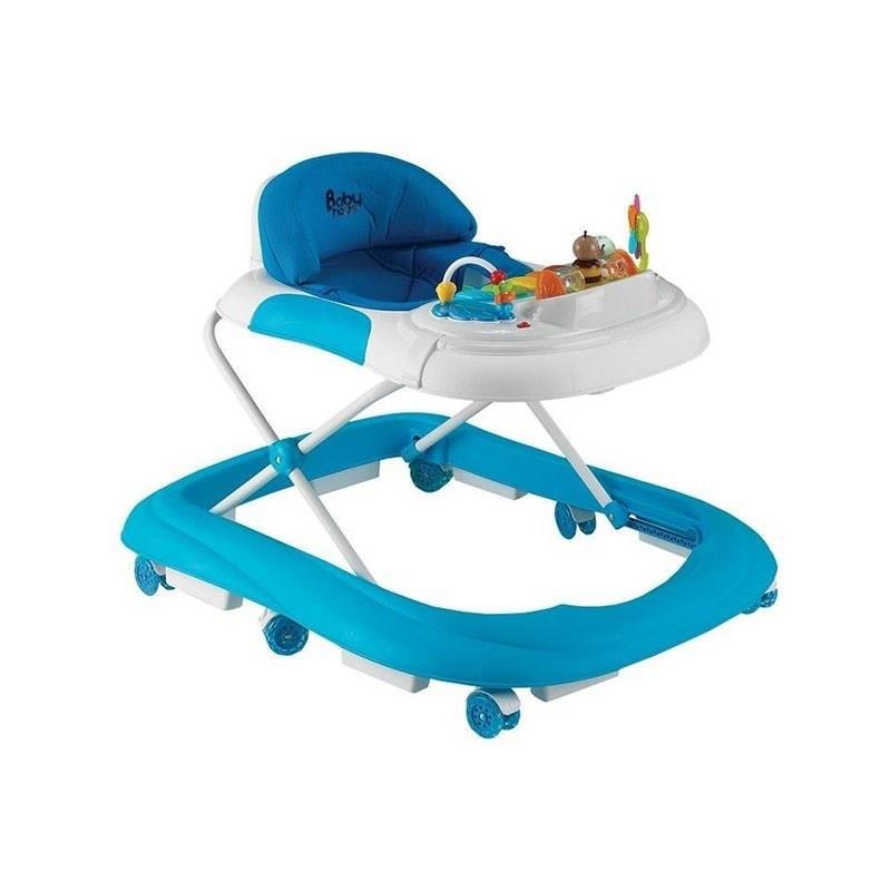 Baby Hope 213 Star Çiçekli 6 Tekerlekli Oyuncaklı Sallanan Müzikli Örümcek Yürüteç Beyaz-Mavi