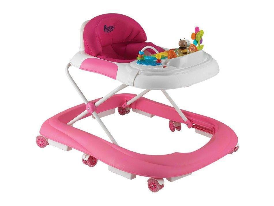 Baby Hope 213 Çiçekli 6 Tekerlekli Oyuncaklı Sallanan Müzikli Örümcek Yürüteç Pembe