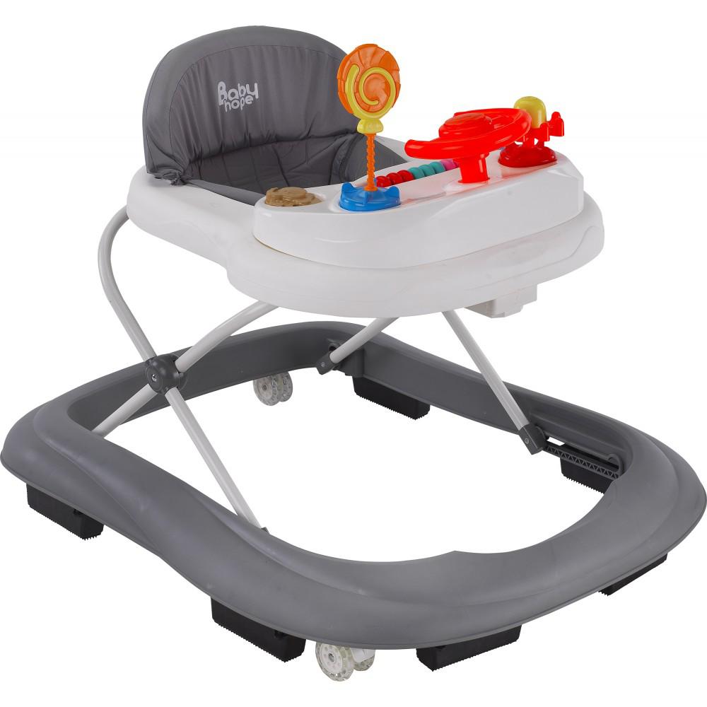 Baby Hope 217 Lüx 6 Tekerlekli Oyuncaklı Sallanan Müzikli Örümcek Yürüteç Gri