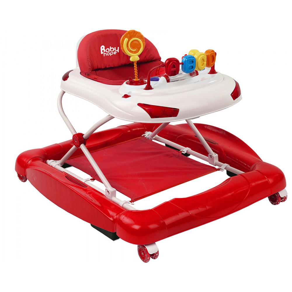 Baby Hope Tobby 219 Harfli 6 Tekerlekli Oyuncaklı Sallanan Müzikli Örümcek Yürüteç Kırmızı