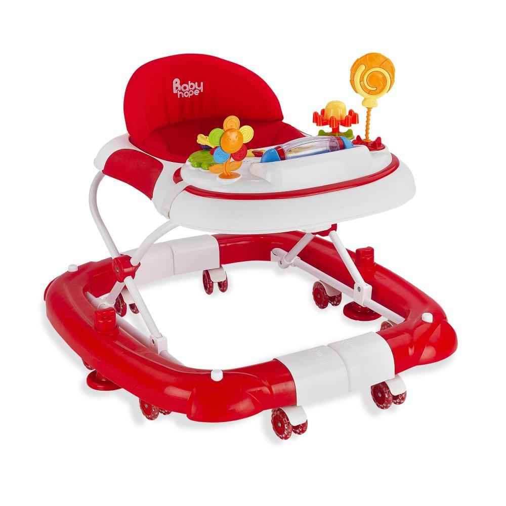 Baby Hope 212 Royal Çiçekli 6 Tekerlekli Oyuncaklı Sallanan Müzikli Örümcek Yürüteç Kırmızı