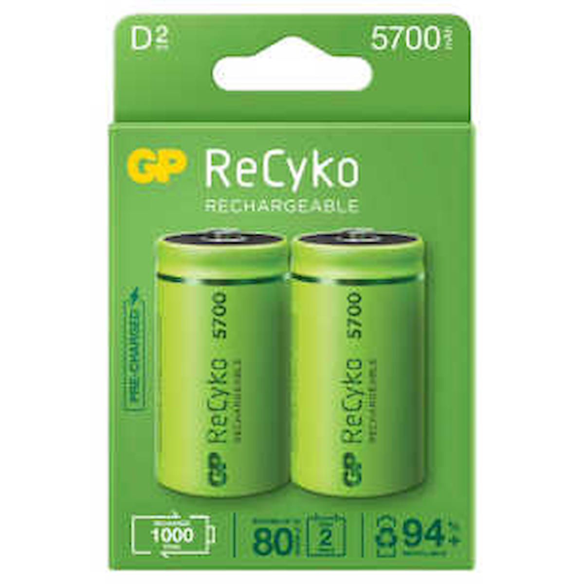 Gp Recyko 1.2 V Ni-Mh D / Büyük Şarjlı Pil 2'li