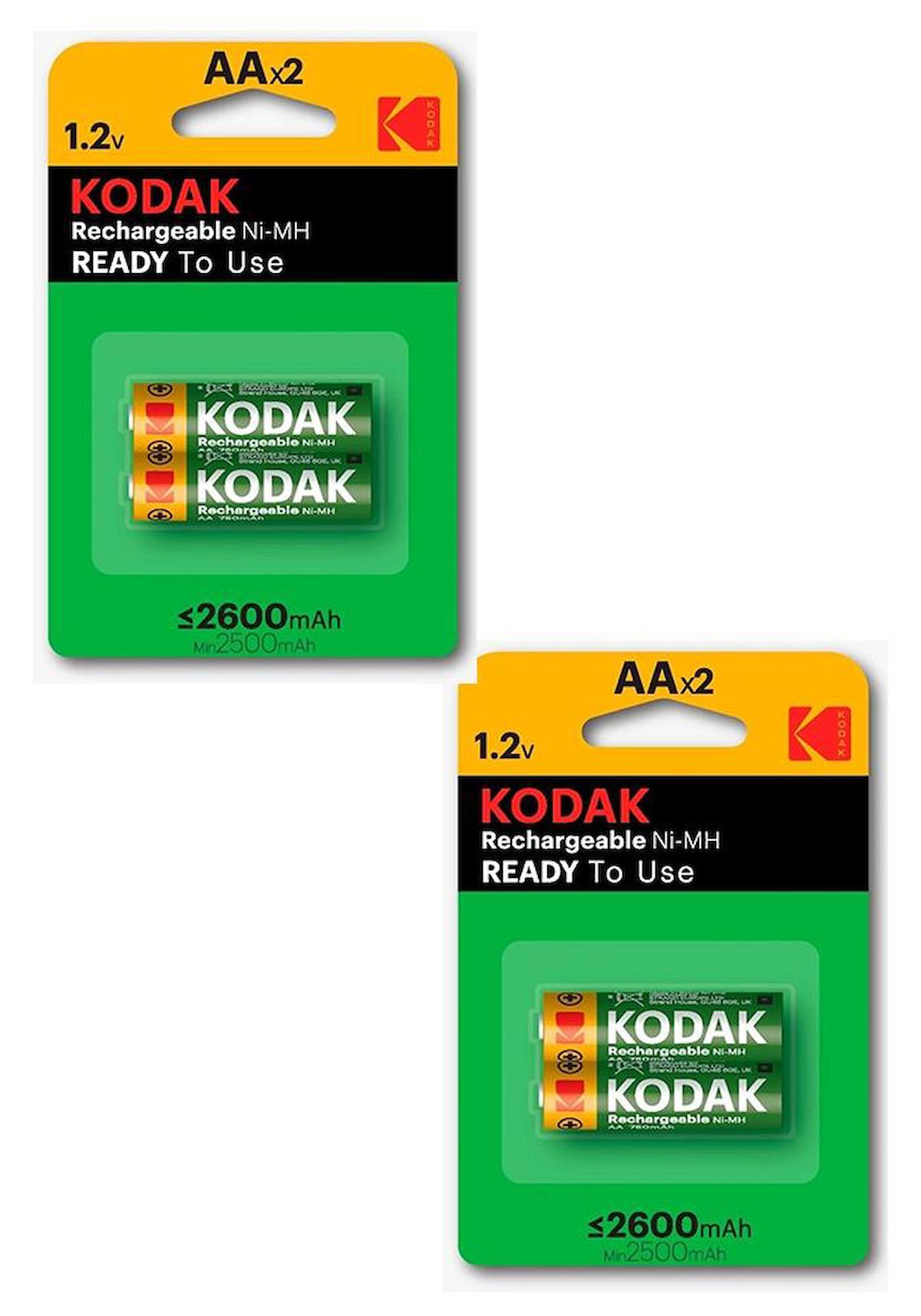 Kodak 1.2 V 2600 mAh Ni-Mh AA / Kalem Şarjlı Pil 2x2'li