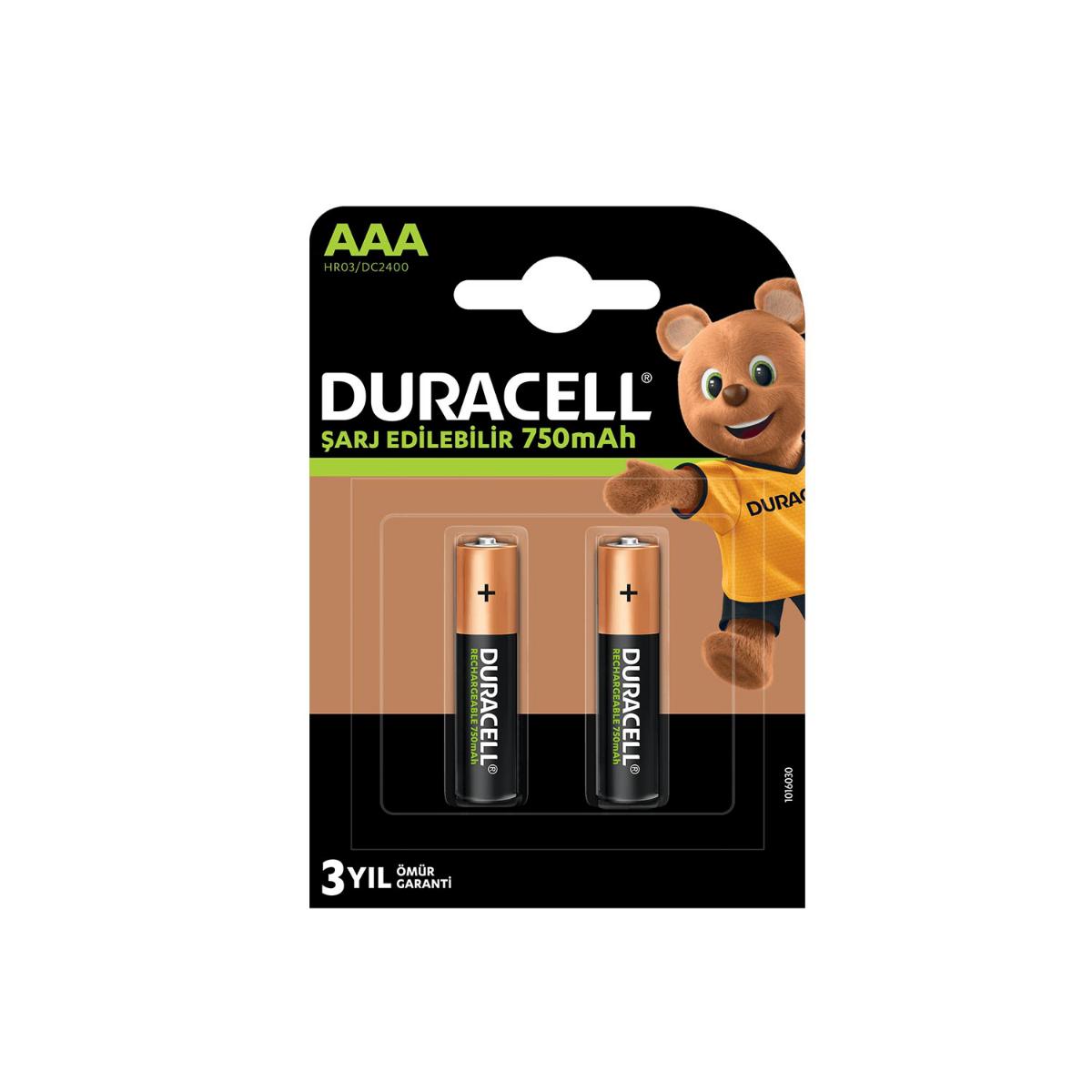 Duracell HR03/DC2400 750 mAh Ni-Mh AAA / İnce Kalem Şarjlı Pil 2'li
