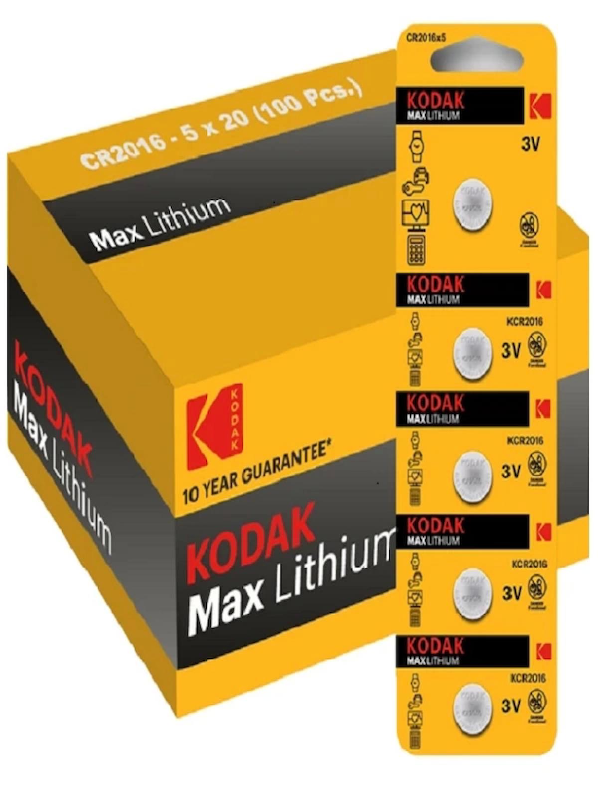 Kodak CR2016 1.5 V Lityum Düğme Pil 100'lü