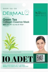 Dermal Collagen Essence Yeşil Çay Özlü Nemlendirici Kağıt Yüz Maskesi 10 Adet