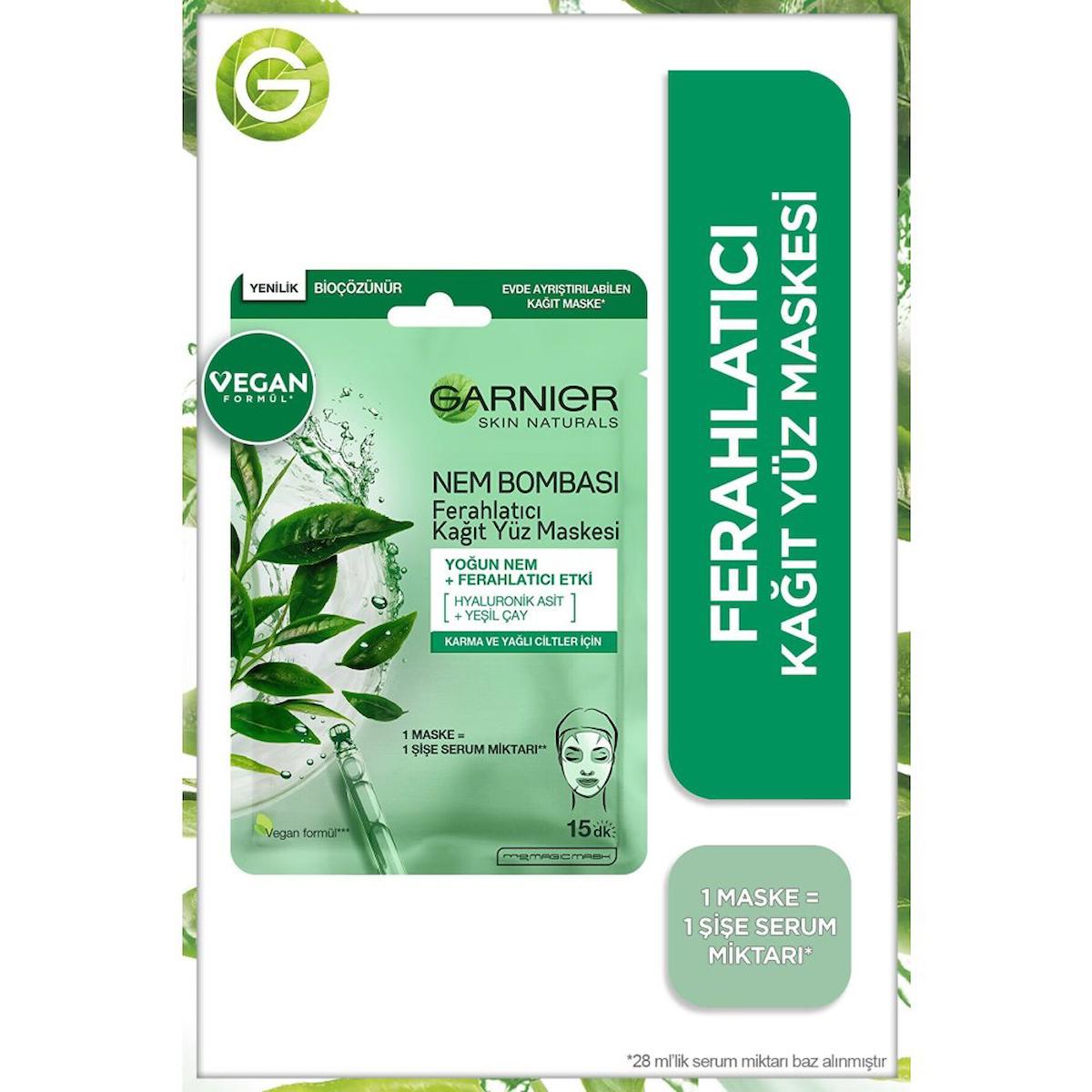 Garnier Nem Bombası Vegan Nemlendirici Kağıt Yüz Maskesi 1 Adet