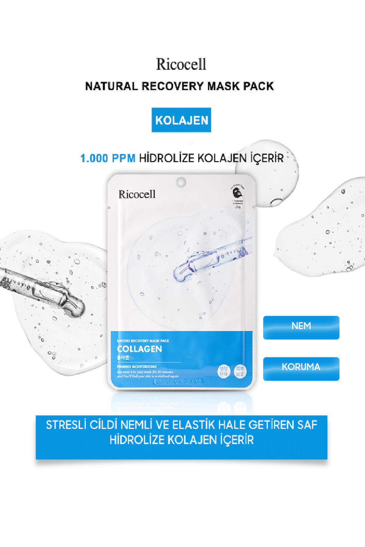 Ricocell Nature Recovery Pack Killi Nemlendirici Kağıt Yüz Maskesi 23 ml