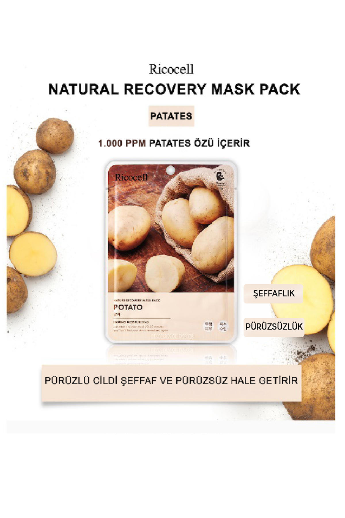 Ricocell Nature Recovery Pack Patates Özlü Nemlendirici Kağıt Yüz Maskesi 23 ml