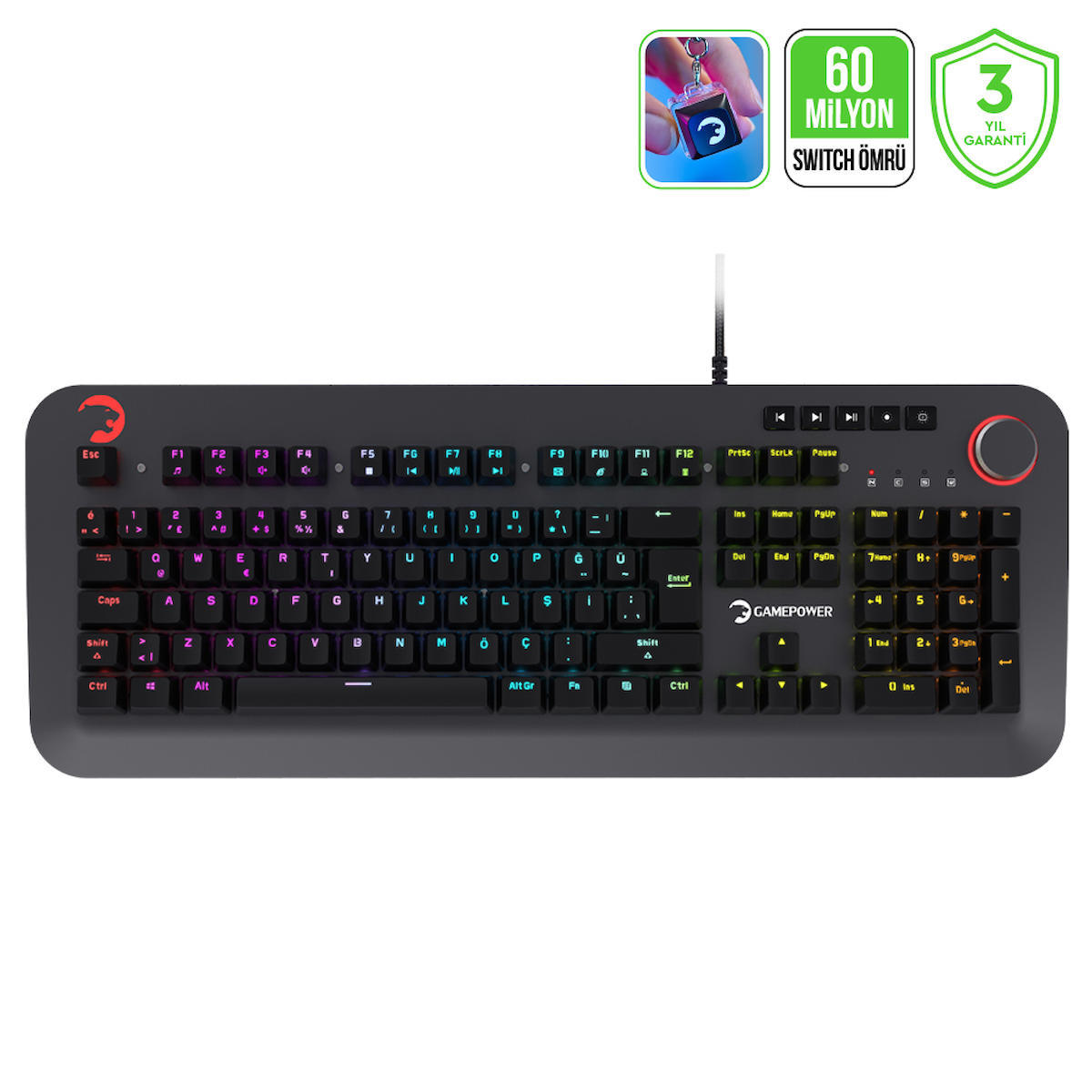 Gamepower Starscream Türkçe Q RGB 104 Tuşlu Blue Switch Kablolu Siyah Mekanik Gaming Klavye