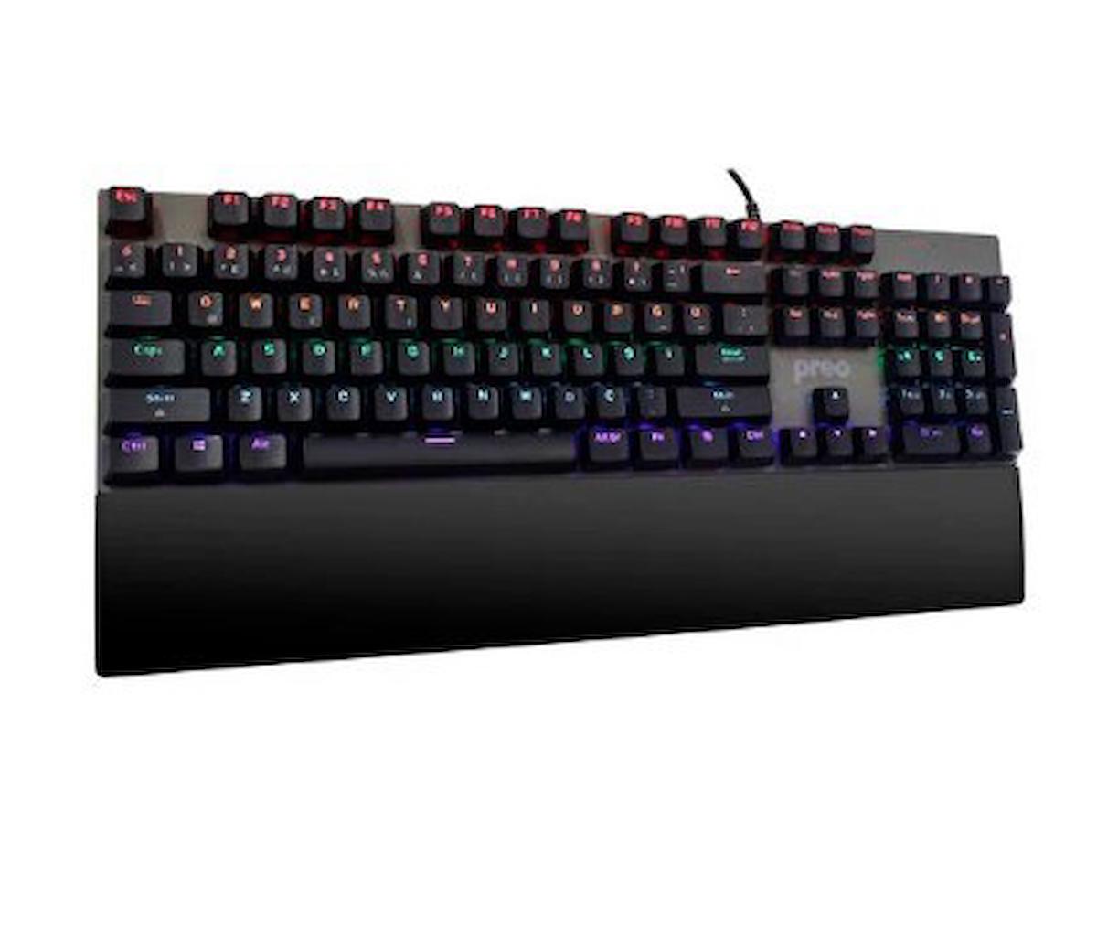 Preo MG50 Türkçe 104 Tuşlu Blue Switch Kablolu Siyah Bilek Destekli Mekanik Gaming Klavye