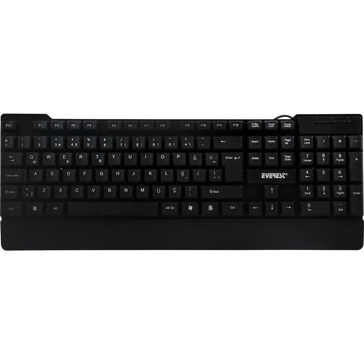 Everest KB-2020 Türkçe 104 Tuşlu Kablolu Siyah Normal Klavye