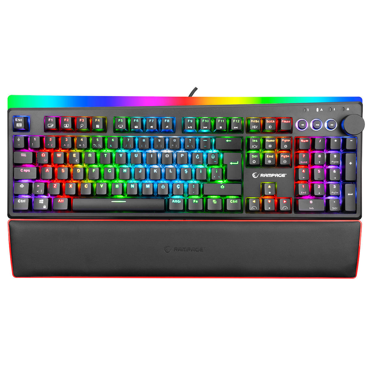 Rampage KB-R97 Türkçe RGB 104 Tuşlu Blue Switch Kablolu Siyah Bilek Destekli Mekanik Gaming Klavye