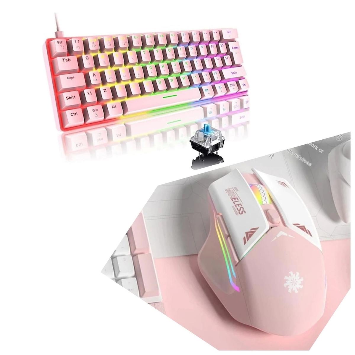 Blackbird Game Center Türkçe RGB 88 Tuşlu Blue Switch Kablosuz Pembe Mekanik Klavye