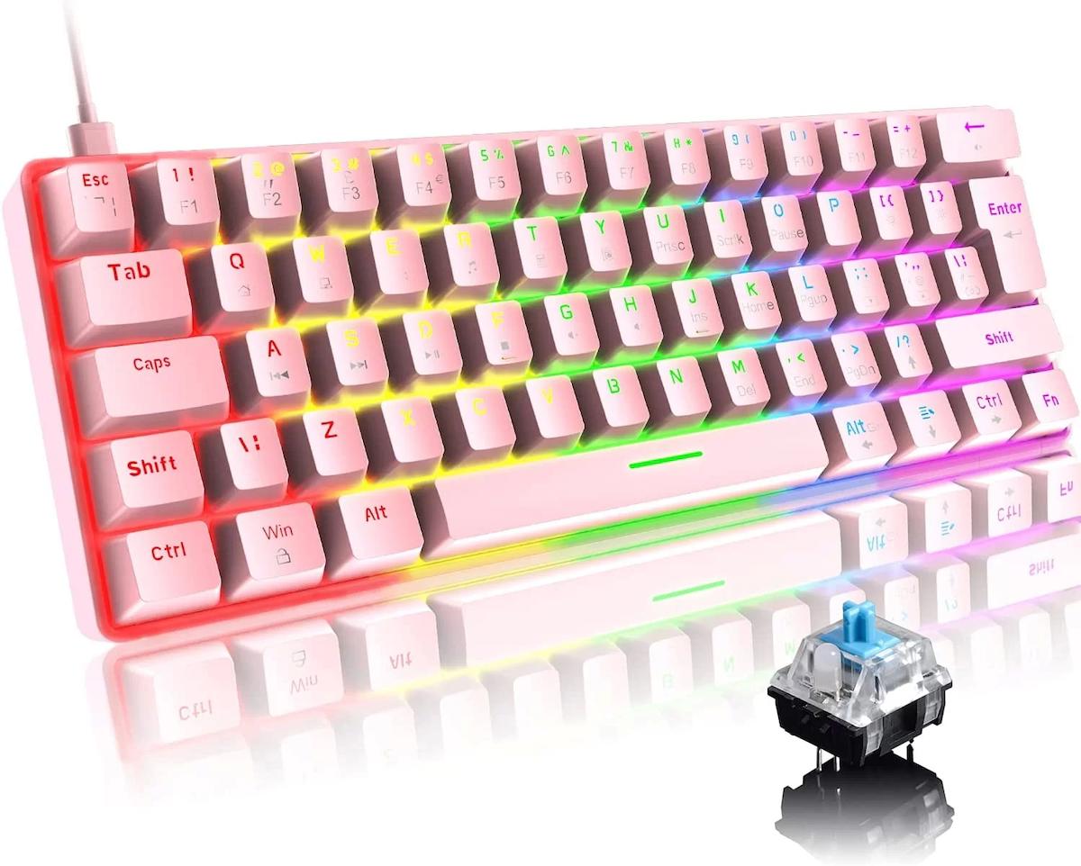 Taha T60 Türkçe Q 78 Tuşlu Blue Switch Kablolu Pembe Gaming Klavye