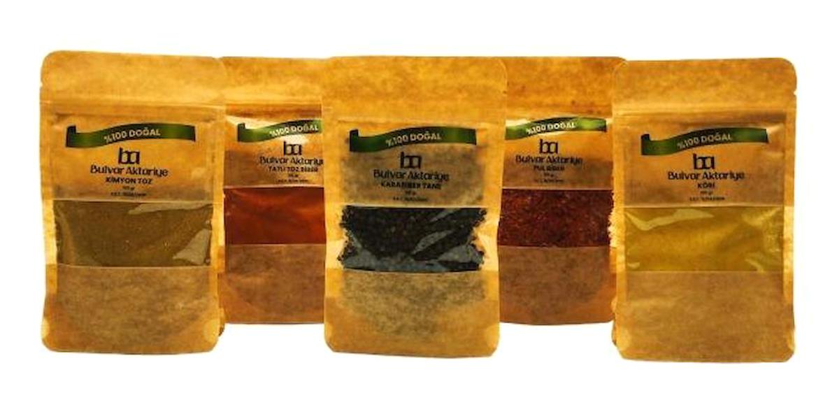 Bulvar Aktar Vegan Karabiber Tane - Kimyon - Köri - Pul Biber - Tatlı Toz Biber Baharat Seti Toz 5 x 100 gr