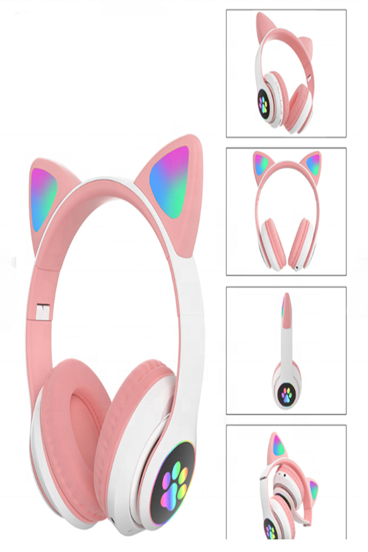 Teknomoda 5.0 Işıklı Kablosuz Kulak Üstü Bluetooth Kulaklık Pembe