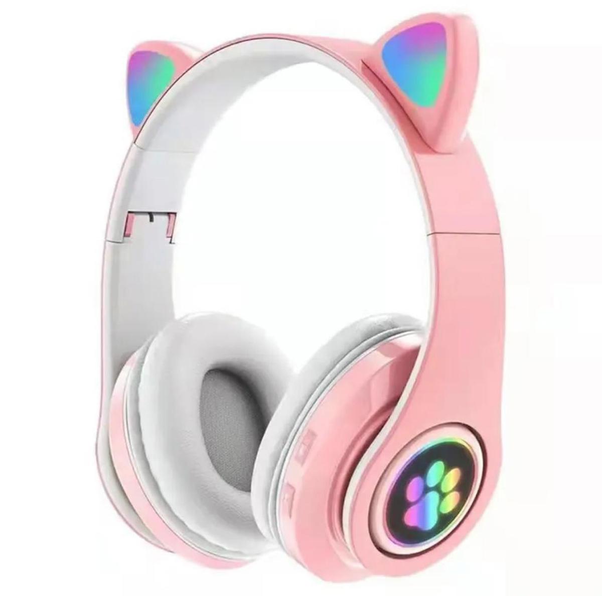 Mi7a Led Işıklı Işıklı Kablosuz Kulak Üstü Bluetooth Kulaklık Pembe