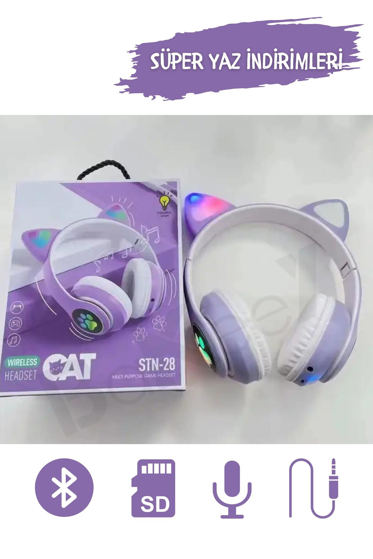 Bakeey 5.0 Işıklı Kablosuz Kulak Üstü Bluetooth Kulaklık Mor