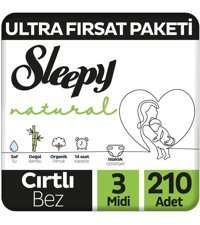 Sleepy Natural 3 Numara Organik Cırtlı Bebek Bezi 210 Adet