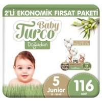 Baby Turco Doğadan 5 Numara Organik Cırtlı Bebek Bezi 2x116 Adet