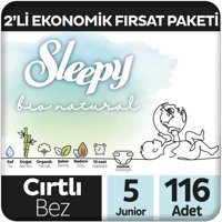 Sleepy Bio Natural 5 Numara Organik Cırtlı Bebek Bezi 2x116 Adet