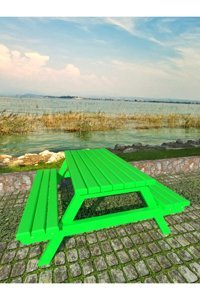 Ekopark Dikdörtgen Ahşap Yeşil Bahçe Masası