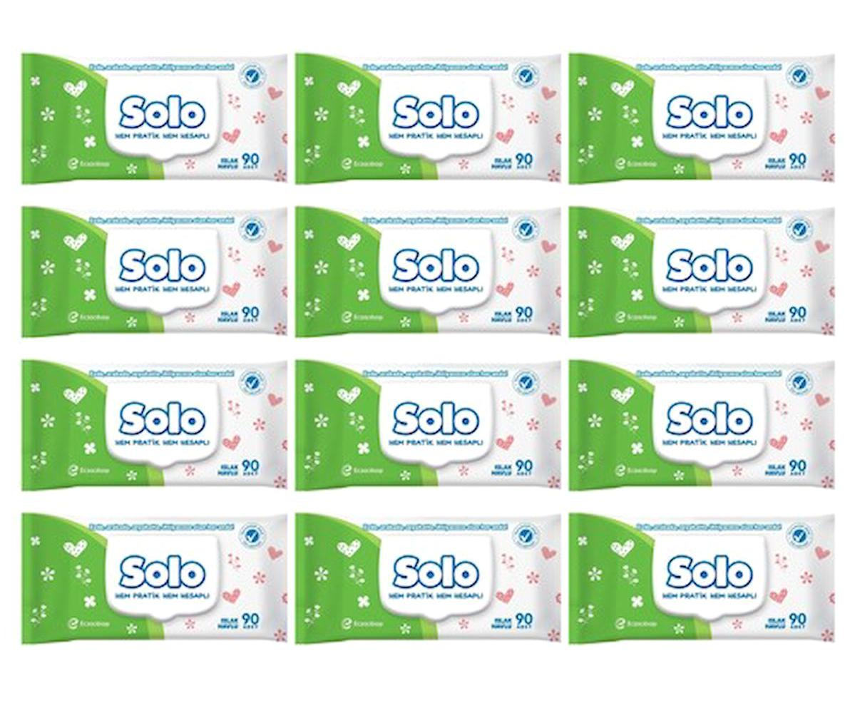 Solo Hem Pratik Hem Hesaplı 90 Yaprak 12'li Paket Islak Havlu